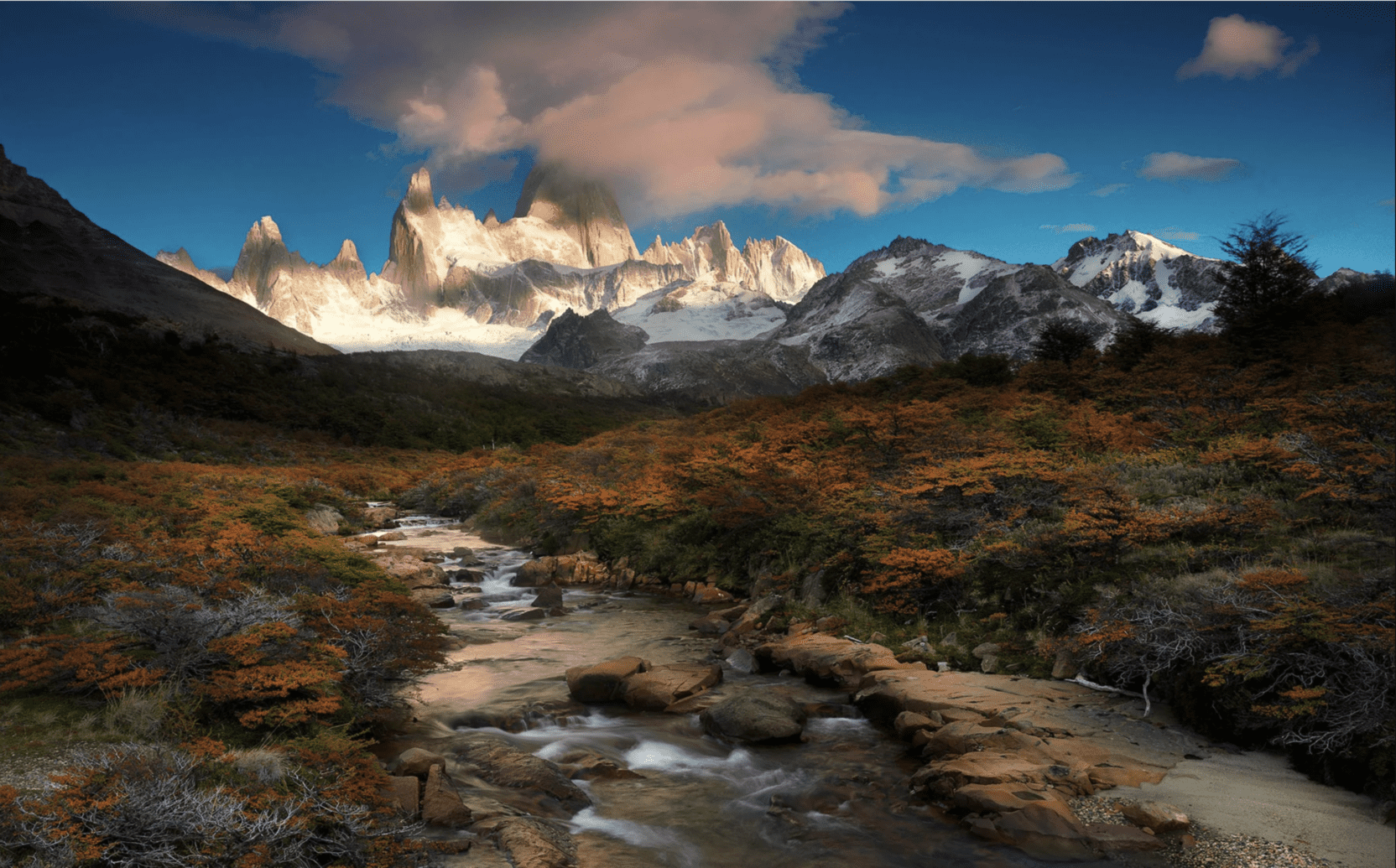 an image showing spreading fields and snowy mountains in the distance